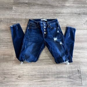Kancan dark wash distressed skinny jeans button fly size 24